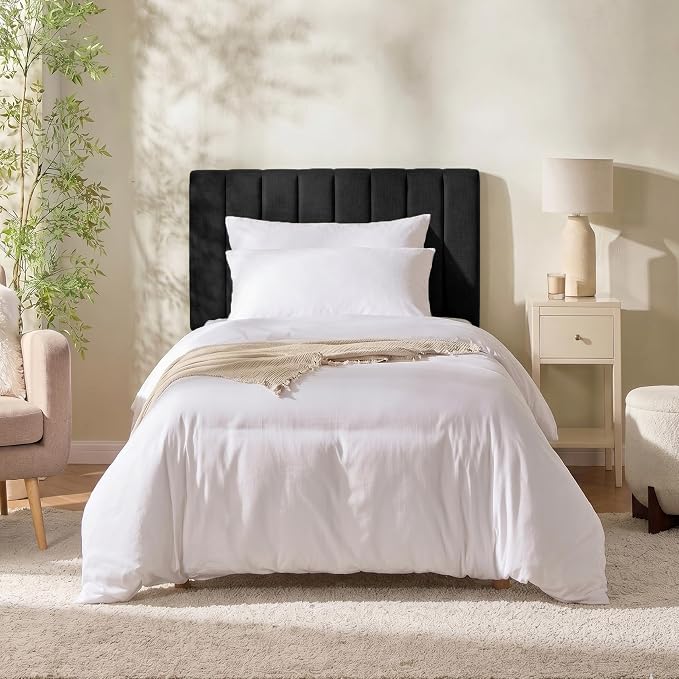 Nestl Upholstered Twin Headboard - Easy Assemble Channel Stitched Headboard Twin Size - Wall Mounted Headboards with 3D Soundproof Wall Panels Peel & Stick Floating Headboards, Black