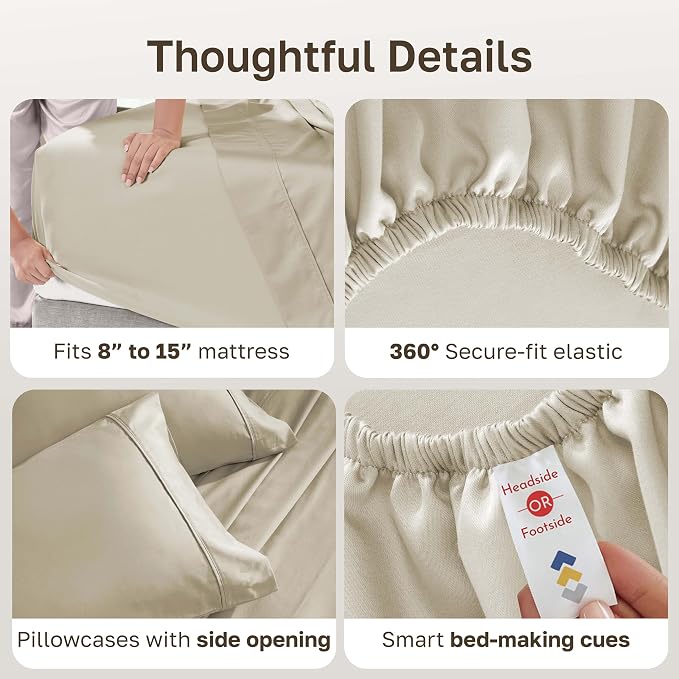 California Design Den Soft 100% Cotton Split King Bed Sheets, 5 Pcs, Beige | 400 Thread Count with Good Housekeeping Seal, Split King Sheets Sets for Adjustable Bed with 2 Separate Twin-XL Mattresses