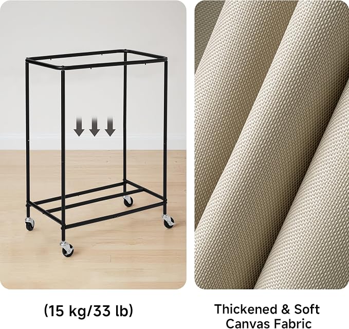 StorageWorks Laundry Hamper with Wheels and Removable Liner Bag | 90L Laundry Basket with Handles, Light Kahki Rolling Cart for Bedroom, Bathroom, Apartment