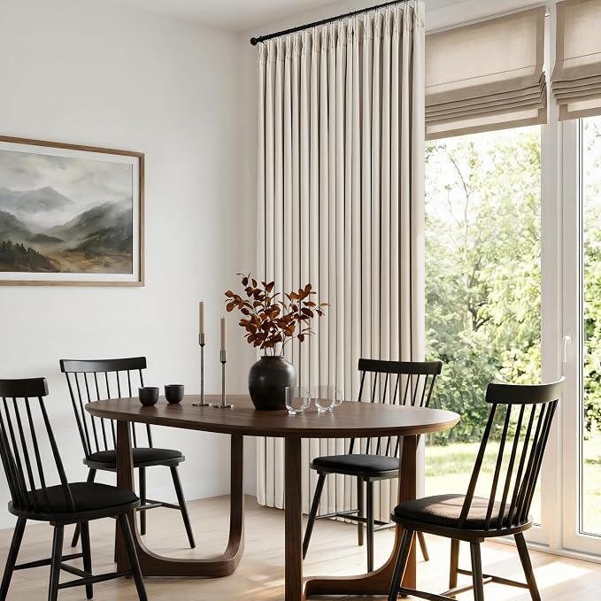 60 Inch Wide Pinch Pleated 100% Blackout Curtains 96 Inches Long, Natural | Memory Trained, Thick Linen with 2 Layer, Thermal Insulated Noise Reducing Light Blocking, for Living Room Bedroom 1 Panel