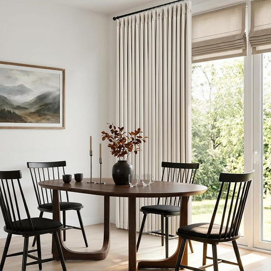 60 Inch Wide Pinch Pleated 100% Blackout Curtains 96 Inches Long, Natural | Memory Trained, Thick Linen with 2 Layer, Thermal Insulated Noise Reducing Light Blocking, for Living Room Bedroom 1 Panel