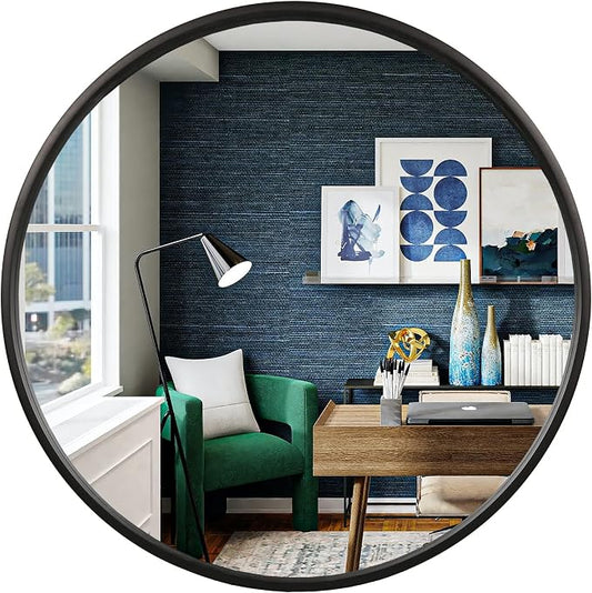 Black Round Wood Mirror 24 inch Circle Wall Mirror for Bathroom Round Wall Mirror for Wall Decor, Vanity, Entryway Living Room