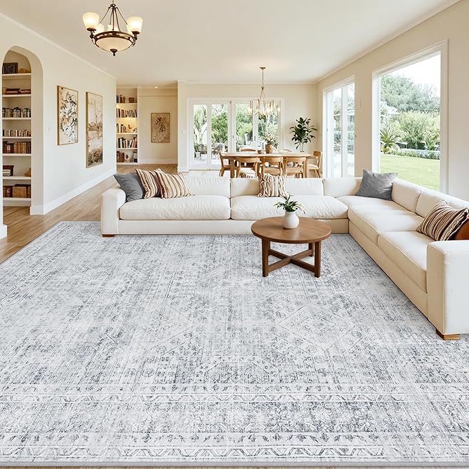 10x14 Area Rugs Living Room: Bedroom Neutral Washable Carpet Gray | Vintage Boho Soft Small Indoor Decor Floor Non-Slip Low Pile Neutral Farmhouse Entryway Laundry Bathroom Bedroom Beside Rugs