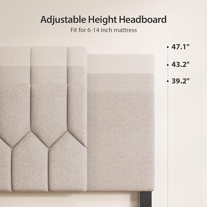 Upholstered Tufted Headboard, 3 in 1 Headboard for Full/Queen/King Size Bed, Height & Width Adjustable Head Board, Attach Frame, Study & Comfortable, Ideal for Bedroom, Dorm, Guest Room, Beige