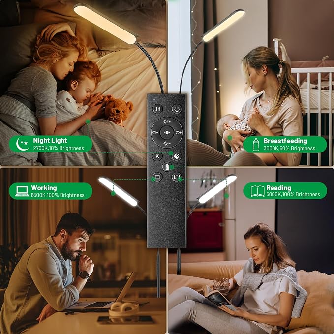 Yikuneng Dimmable LED Floor Lamp, Super Bright Reading Lamps Floor Standing lamp with Remote & Touch Control, Stepless Dimming & 2700K-6500K Color Temperature, for Living Room Bedroom Office, Black