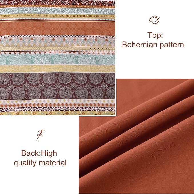 Cottolester Boho Comforter Set Queen Size,8 Pieces Red and Orange Bohemian Striped Bed in a Bag,Paisley Soft Microfiber Bedding Comforter Set