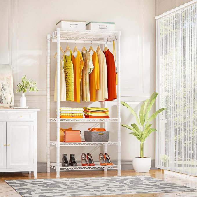 Ulif H4 Mini Portable Closet, 4 Tiers Freestanding Clothing Garment Rack for Small Space, Metal Clothes Wardrobe System for Bedroom, 23.6" W x 14" D x 76.4" H, Load 502 lbs, White | Metal Clothes Wardrobe System for Apartment, Small Space and Bedroom, ...