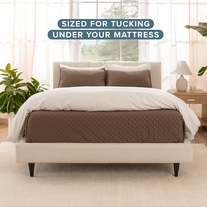 Bare Home Coverlet Set - King Size - Lightweight Bed Decor - Comforter Alternative - All-Season Quilted Bedspread (King, Cocoa)