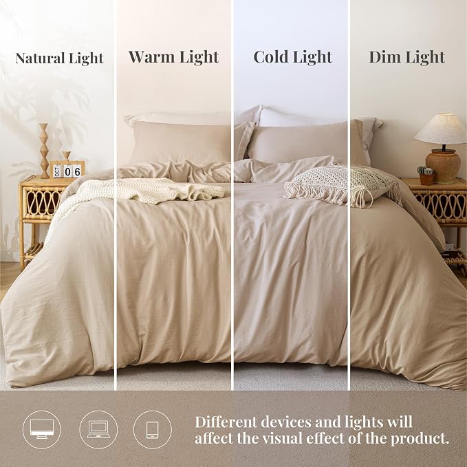 MILDLY Duvet Cover Cal King Ultra Soft Comforter Cover Set 3pcs, Khaki | Washed Microfiber Cotton-Like, Breathable Comfort, Hidden Zipper, Corner Ties, OEKO-TEX Certified, Fade Resistant