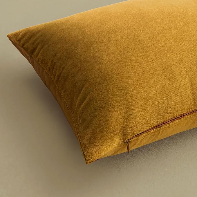 MIULEE 24x24 Inch Pack of 2 Euro Velvet Throw Pillow Covers Mustard Yellow | Soft Solid Decorative Euro Sham, Modern Luxury Home Decor, for King Bed Sofa Couch Bedroom Livingroom