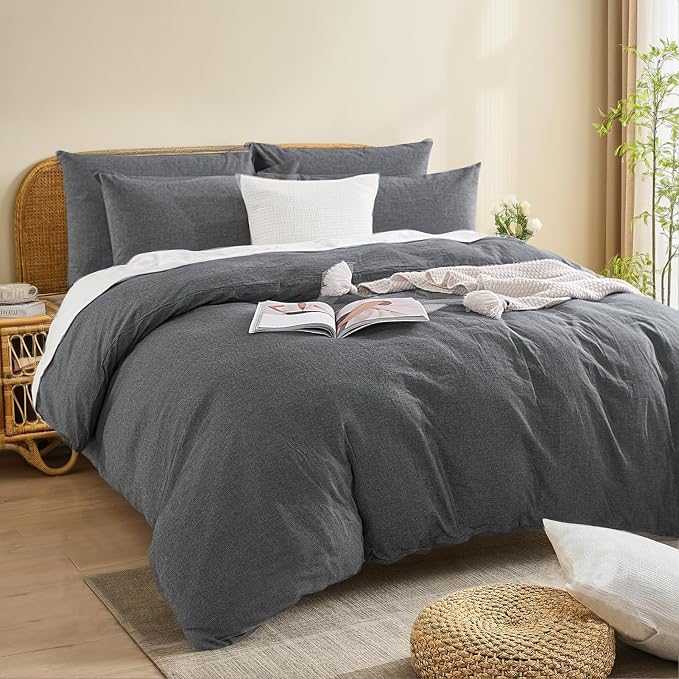 NEXHOME PRO Duvet Cover Set Linen Feel Textured Organic Natural 100% Washed Cotton Duvet Cover Bedding Set with Zipper Closure, Breathable(No Comforter)