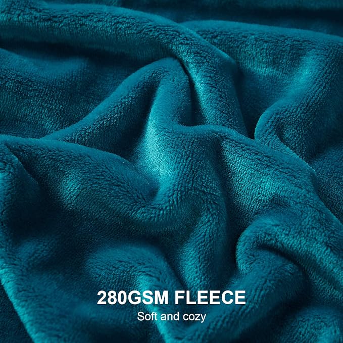 Hansleep Throw XL Teal Fleece Blanket, Soft Flannel Bed Blanket | Fuzzy Cozy Blanket 50x70 Inches, Multi-use for Bed, Sofa, Couch, Travel, Camping, All Season Warm Lightweight Cover