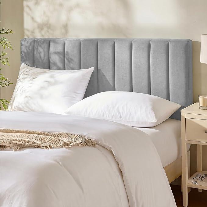 Nestl Upholstered Twin Headboard - Easy Assemble Channel Stitched Headboard Twin Size - Wall Mounted Headboards with 3D Soundproof Wall Panels Peel & Stick Floating Headboards, Silver