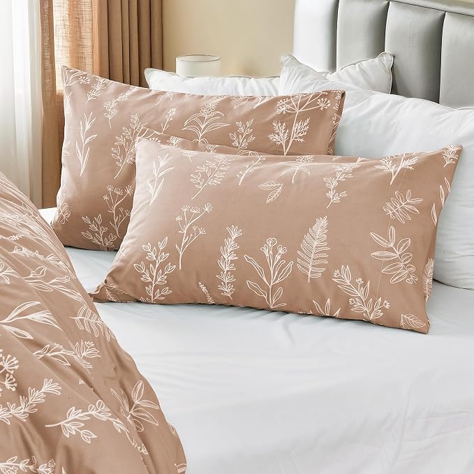 MUXHOMO Duvet Cover Twin/Twin XL Size Set, Reversible Floral Rosy Gold Duvet Cover with Zipper Closure, 2 Pieces Botanical Patterns Soft Bedding Set with 4 Ties (68"x90", 1 Pillow Case)