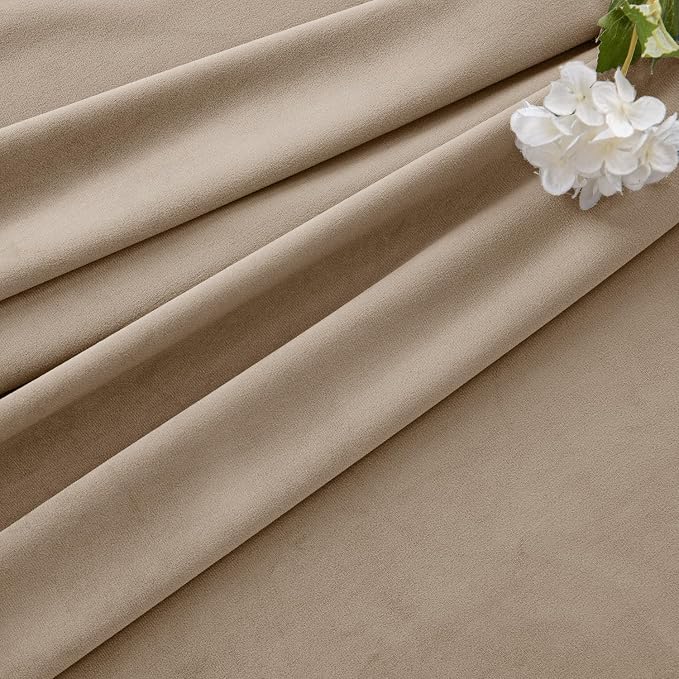 MIULEE Velvet Curtains 50W x 108L 2 Panels Camel Beige Blackout Curtains | Luxury velvet fabric, pinch pleat design, back tab hooks, thermal insulated, blackout light blocking, for living room bedroom
