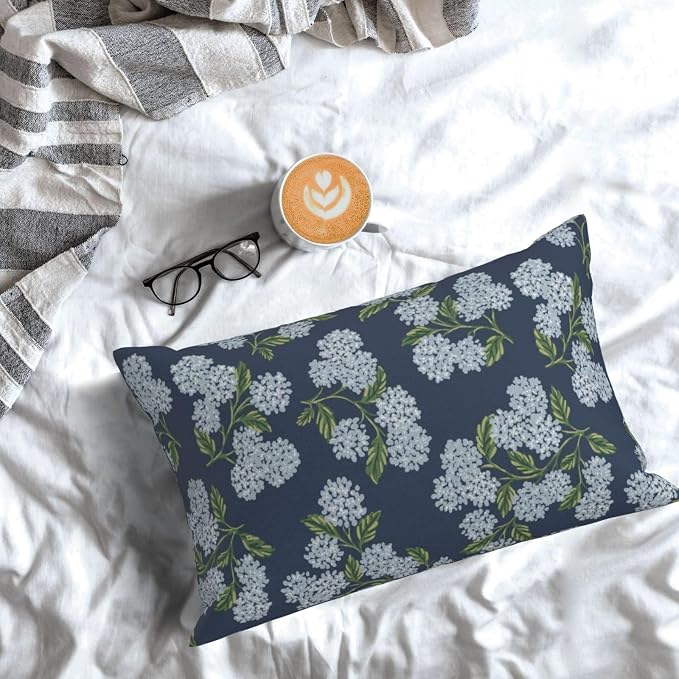 Navy Blue Spring Pillow Covers 12x20 Inch 2 Pcs Blue Green Hydrangea Flower Decor Throw Pillows Vintage Floral Seasonal Summer Outdoor Decoration Pillowcase Linen Cushion Cover for Couch Sofa