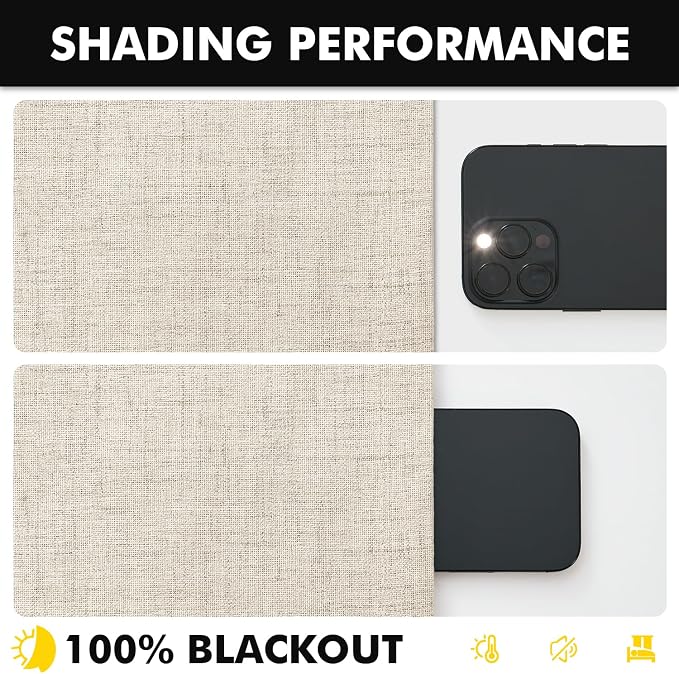 MIULEE 100% Blackout Linen Curtains 42 x 96 Inch Linen Beige 2 Panels | Thermal Insulated, Room Darkening Drapes for Bedroom Living Room, Back Tab Rod Pocket Pinch Pleated, Solid Luxury Decor
