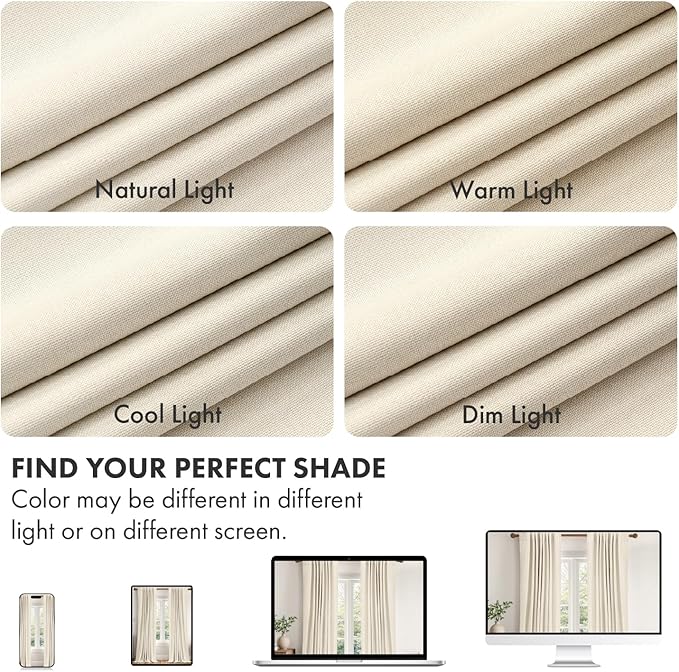 MIULEE 100% Blackout Linen Curtains for Bedroom 40W x 108L Cream Beige | 2 Panels, 108 inches Long, Thermal Insulated, Room Darkening, Black Out Drapes for Living Room, Back Tab Rod Pocket