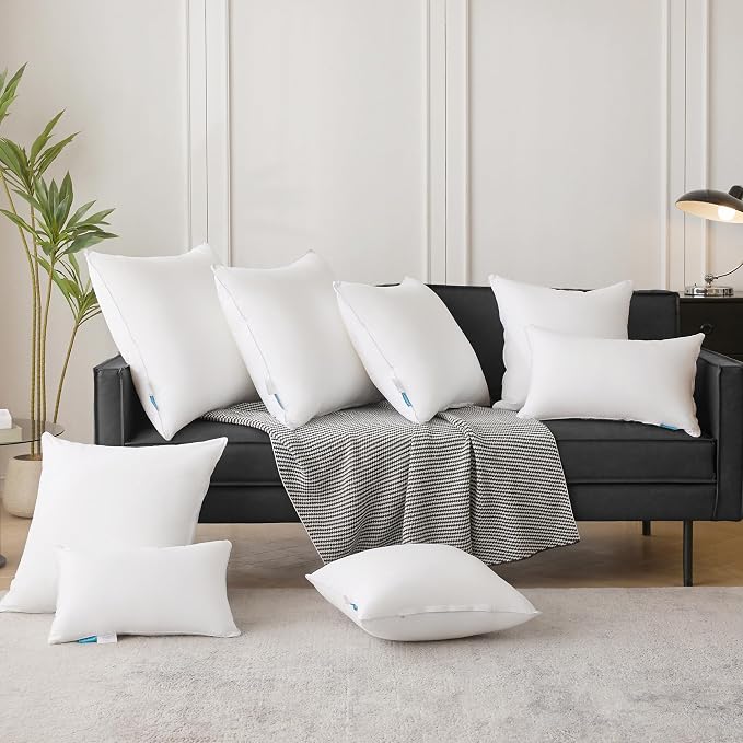 Oubonun 16 x 24 Pillow Inserts (Set of 2) - Lumbar Pillow with 100% Cotton Cover - Rectangle Square Interior Sofa Pillow Inserts - Decorative Pillow Insert Pair - White Couch Pillow