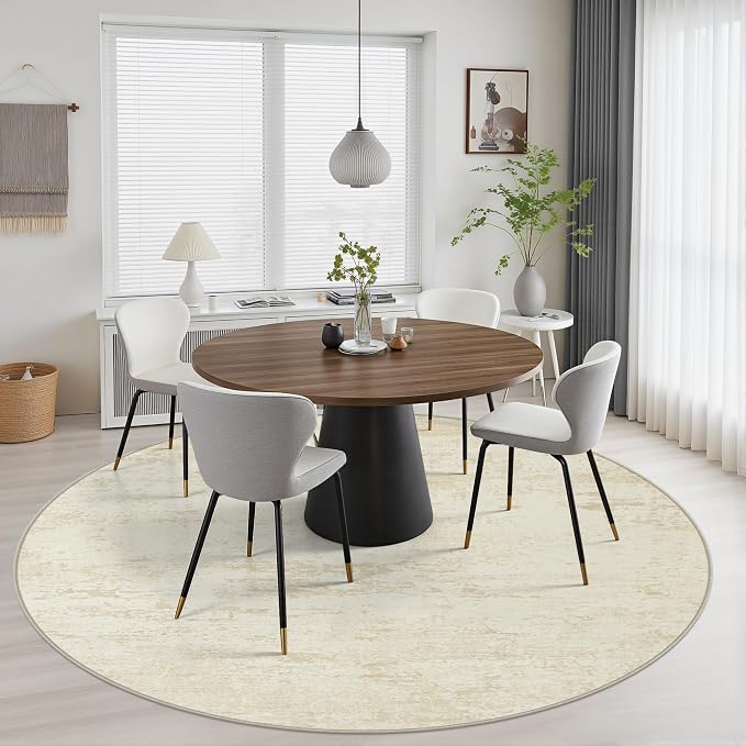 Round Area Rug Living Room: 8 ft Modern Washable Carpet Taupe | For Bedroom Dining Room Farmhouse Nursery Hallway Office,Modern Abstract,Machine washable,Non-Slip,Stain Resistant,Indoor