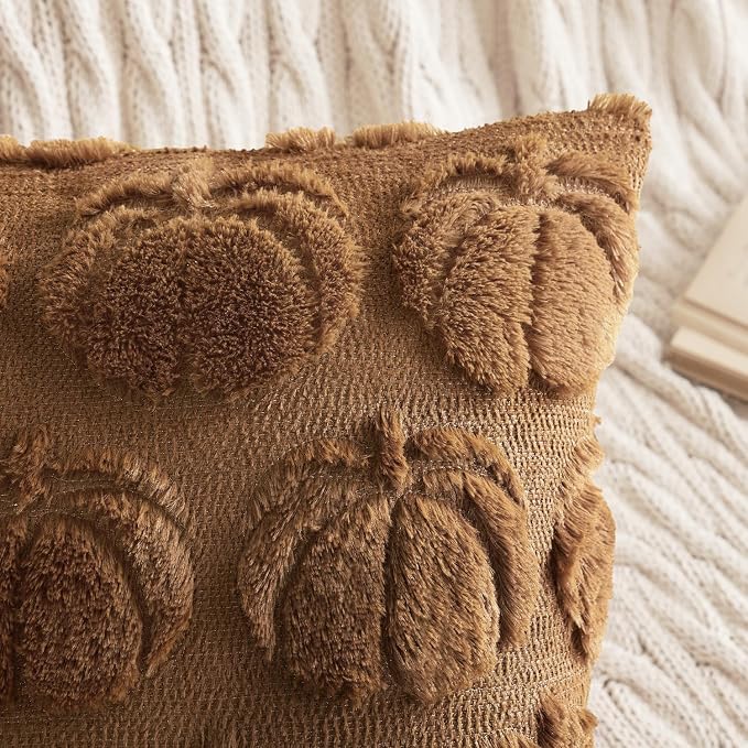 MIULEE Fall Pillow Covers Pumpkin Fall Decor 18x18 Brown | Set of 2 Fall Decorations for Home, Plush Faux Fur Farmhouse Accent Pillowcases, Porch Sofa Couch Cushion Bed Livingroom