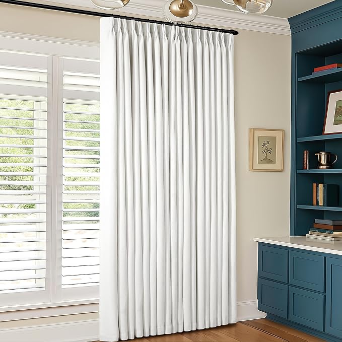 Beige White Pinch Pleated 100% Blackout Linen Curtains W60xL102 1 Panel | Black Out with Liner, Memory Trained, Pinch Pleat with Back Tab, Energy Efficient, Thermal Insulated Window Drapes 1 Panel