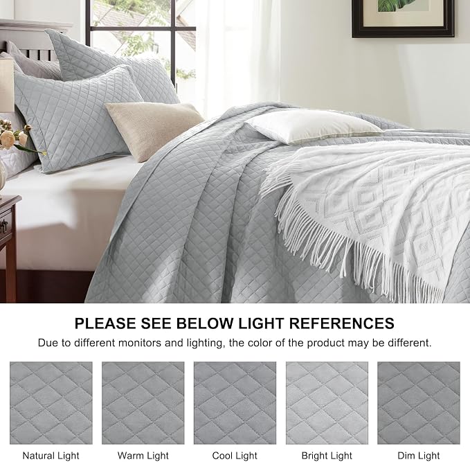 SunStyle Home Twin Quilt Set, Lightweight Bedding Bedspreads,Light Grey | Soft Coverlet With 2 Pillow Shams,Morden Style Quilts for All Season, Suitable for Bed,Couch,Bedroom,Guest Room,68"X86"