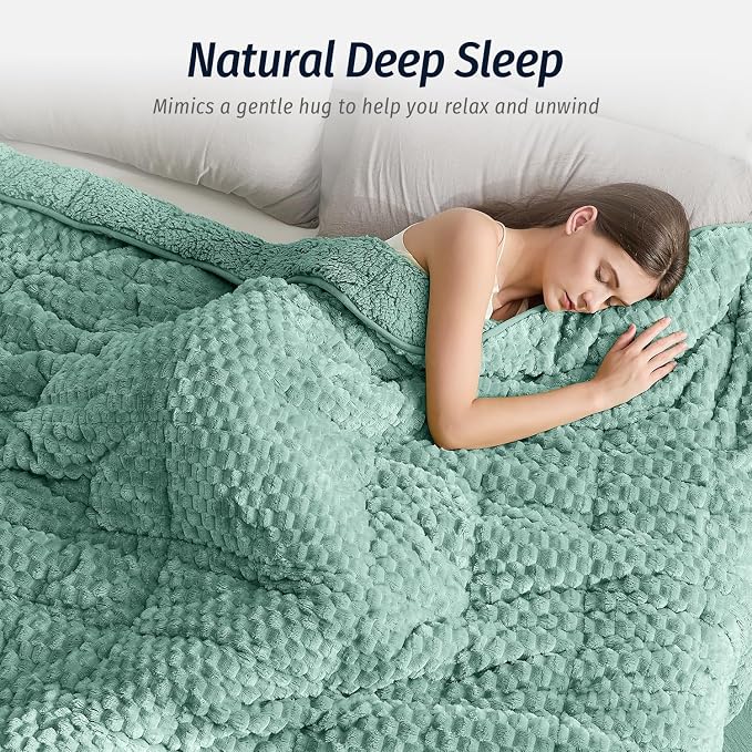 Fleece Weighted Blanket for Adults 60" x 80" 15lbs Fuzzy Blankets Green | Soft Queen Size Sherpa Weighted Blankets, 3D Imitation Turtle Shell Warm Jacquard Flannel Heavy Blanket for Couch and Bed