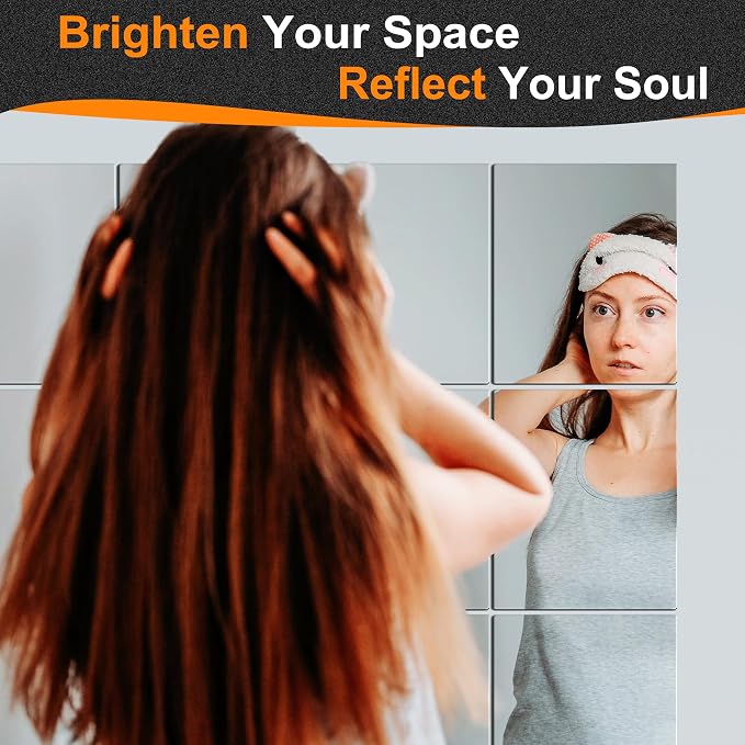 Frameless Mirror Tiles 12"x10"x16 Pcs Wall Mounted | Shatter Resistant, Full Length, Tempered Glass Panels, For Home Gym Bathroom Bedroom & Living Room Decor
