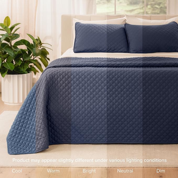 Bare Home Coverlet Set - King Size - Lightweight Bed Decor - Comforter Alternative - All-Season Quilted Bedspread (King, Dark Blue)