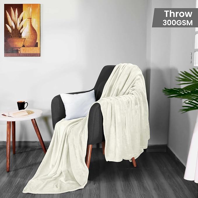 Utopia Bedding Fleece Blanket Throw Size Ivory 300GSM Luxury Anti-Static Fuzzy Soft Microfiber Blanket for Couch, Sofa and Bed (50x60 Inch) (Pack of 3)