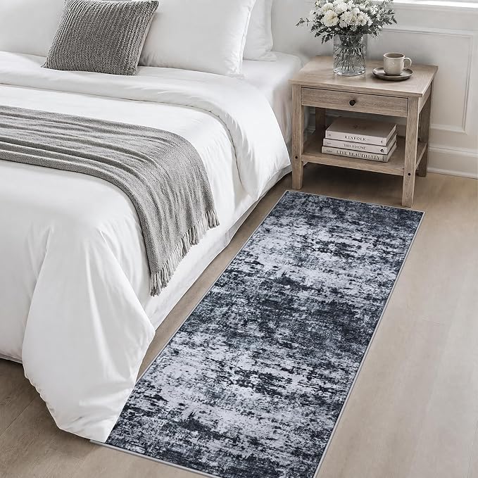 2x5 Washable Runner Rug：Modern Abstract Kitchen Carpet Black | For Hallway, Bedroom, Kitchen, Laundry, Bathroom,Door Mat,Modern Abstract,Machine washable,Non-Slip,Stain Resistant,Indoor