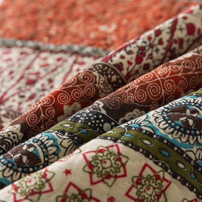 Cotton Bedspread Quilt Sets - Reversible Patchwork Coverlet Set, Red Striped Jacquard Pattern, Oversized King Size