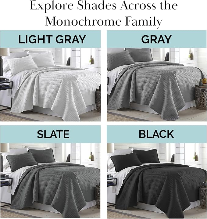 Southshore Fine Living, Inc. Oversized King Quilt Bedding Set, Microfiber Quilts, Pet Hair Resistant Bedding, Oversized King Size Quilt Set w/2 Pillow Shams, Black Bedspread & Coverlet Sets