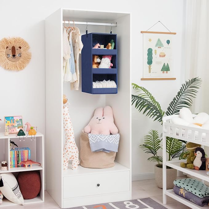 GRANNY SAYS 3-Shelf Hanging Closet Organizer, Foldable Storage, Navy | 33 lb Capacity, No-Sag Support, Keeps Clothes Neat, Folds Flat, Fits RV, Dorm & Small Closets, 2 Pack