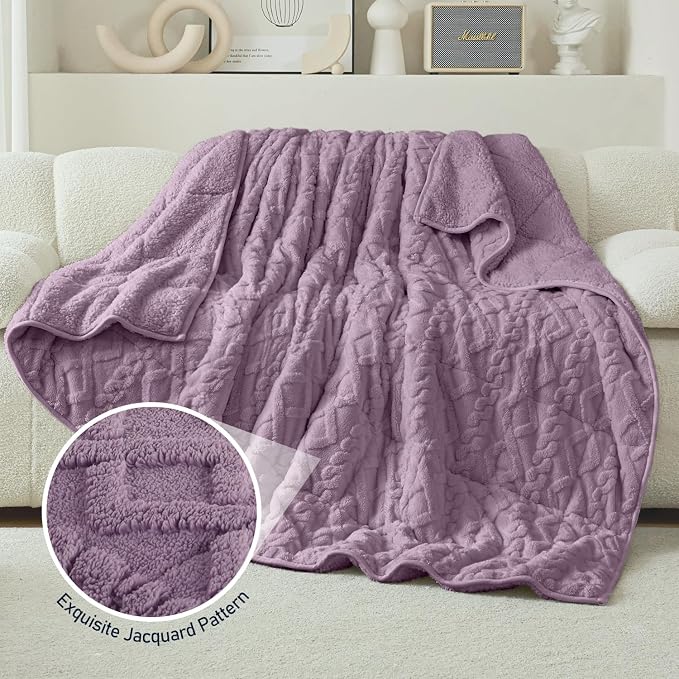 Sherpa Weighted Blankets for Sleeping Queen 60" x 80" 20 lbs Purple | Relax Body & Mind, Even Weight Distribution, Dual Sided Soft Heavy Throw Blankets, Jacquard Knitted, Chunky Fluffy, Warm Hug