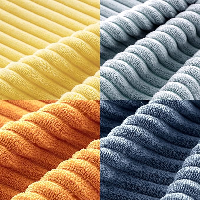 MIULEE Soft Corduroy Decorative Throw Pillow Covers Blue-Orange 18x18 | Set of 4, Mordern Nordic Coastal Decor, Summer Sky Wheat Set, Boho Farmhouse Cushion Covers for Couch Bed Sofa Living Room