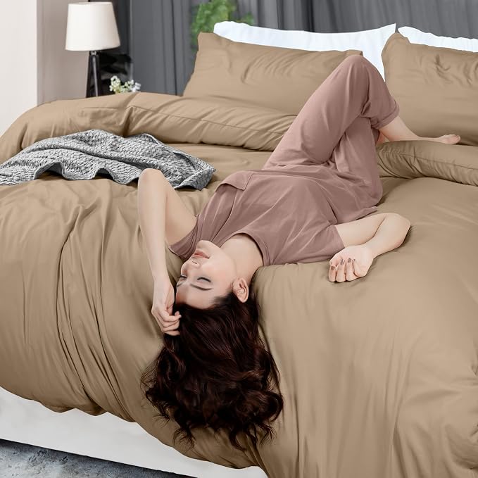 Duvet Cover Twin/Twin XL, 3 PC Cotton Like Polyester, Zipper Closure, Sand | Extra Soft and Breathable, Wrinkle & Fade Resistant, Includes Duvet Cover and 1 Pillow Sham, Comforter Not Included, OekoTex