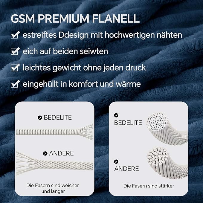 BEDELITE Ribbed Full Size Blanket for Bed, Navy, 84"x90" | Ultra-Soft Plush Fleece, Warm Yet Lightweight, Ribbed Texture, Home Decor, Machine Washable, Giftable, All-Season Use