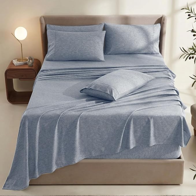 Hearth & Harbor Bed Sheets, Luxury Soft 6 Piece Bed Sheet Set Extra Deep Pocket Fitted Sheets Fits Mattress up to 21", Double Brushed Bedding Sheets & Pillowcases,