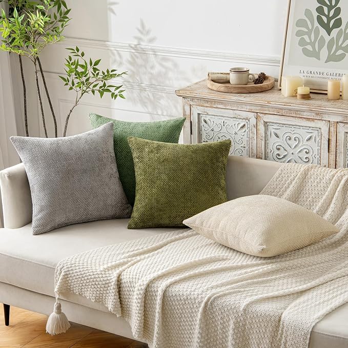 MIULEE Decorative Couch Throw Pillow Covers 20x20 Inch Sage Green 2 Pack | Modern Boho Accent, Soft Chenille Pillow Covers, Farmhouse Cushion Cases for Home Decor Bed Sofa Living Room