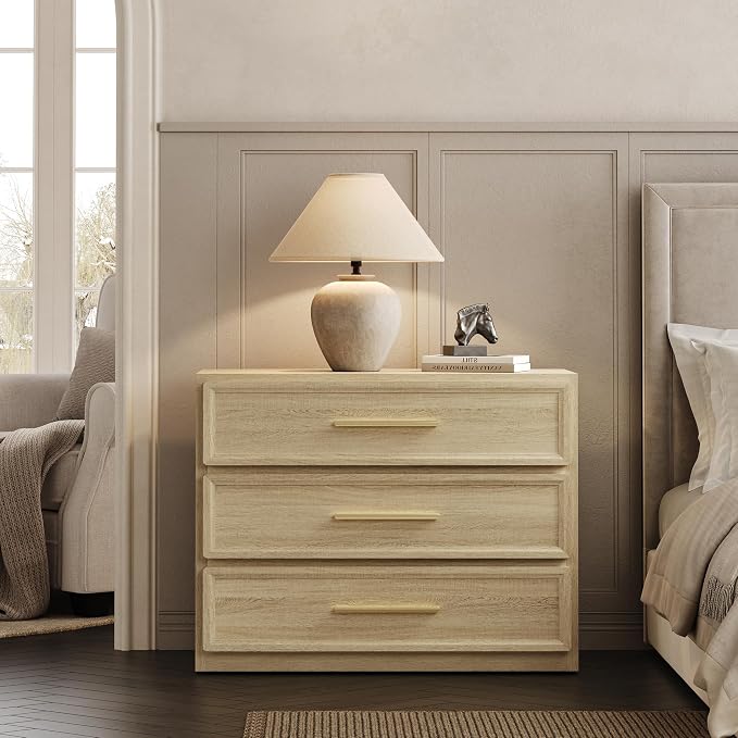 SICOTAS Oversized Nigh Sstand with 3 Drawers for Bedroom Tall Bedside Table | Extra Large Nightstand with Storage 31.3" Wide Side Table Modern End Table Night Stands for Sofa Couch Office