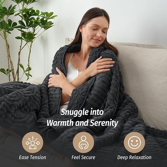Jacquard Fleece Weighted Blanket Queen 60" x 80" 20lbs Dark Grey | Sherpa Heavy Blankets, Adults Jacquard Knitted Throw for Better Sleep and Relaxing, Comfort Fluffy Cozy Warm Chunky Soft