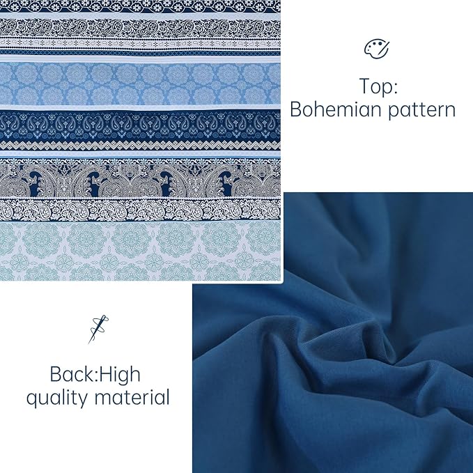 Boho Comforter Set King Size,8 Pieces Navy Blue Bohemian Striped Bed in a Bag,Paisley Soft Microfiber Bedding Comforter Set