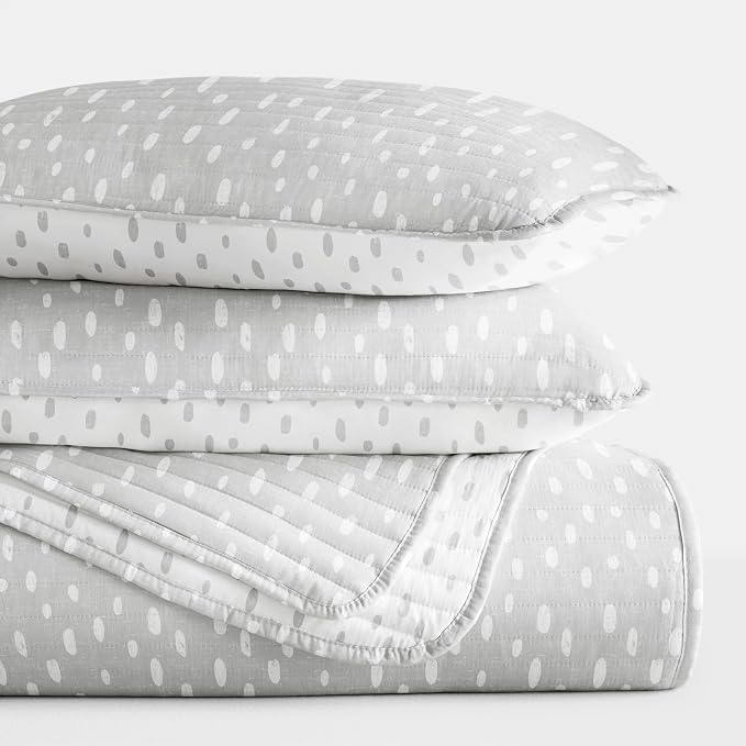 Merit Linens Soft Quilt Coverlet Bedding Set - Reversible Patterns - King/Cal-King Light Gray
