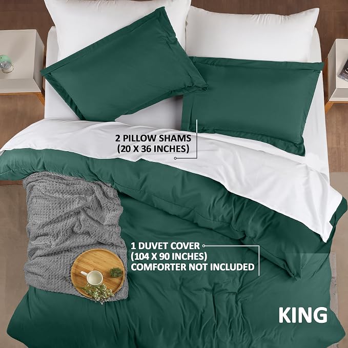 Duvet Cover King, 3 PC Cotton Like Polyester With Zipper Closure, Emerald | Extra Soft and Breathable, Wrinkle & Fade Resistant, Includes Duvet Cover and 2 Pillow Shams, Comforter Not Included, OekoTex