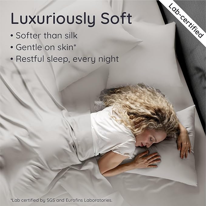 Bambaw 100% Viscose Derived from Bamboo Sheet Set Twin Size – 4-Piece Twin Size Sheets Set, Cooling, Smooth & Lightweight, Deep Pocket Design, Comfortable All Night (Moonlight Gray)