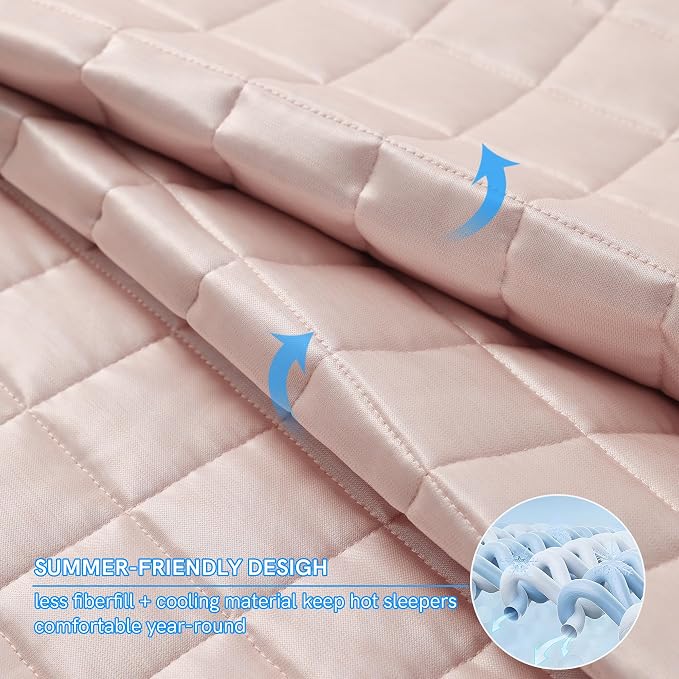 YnM Cooling Weighted Blanket for Adults, 15lbs Heavy Bed Throw Comforter with 100% PE Fabric, Ideal for Hot Sleepers or Summer Days(60x80 Inches for Queen/King Bed, 15 Pounds, Pink)