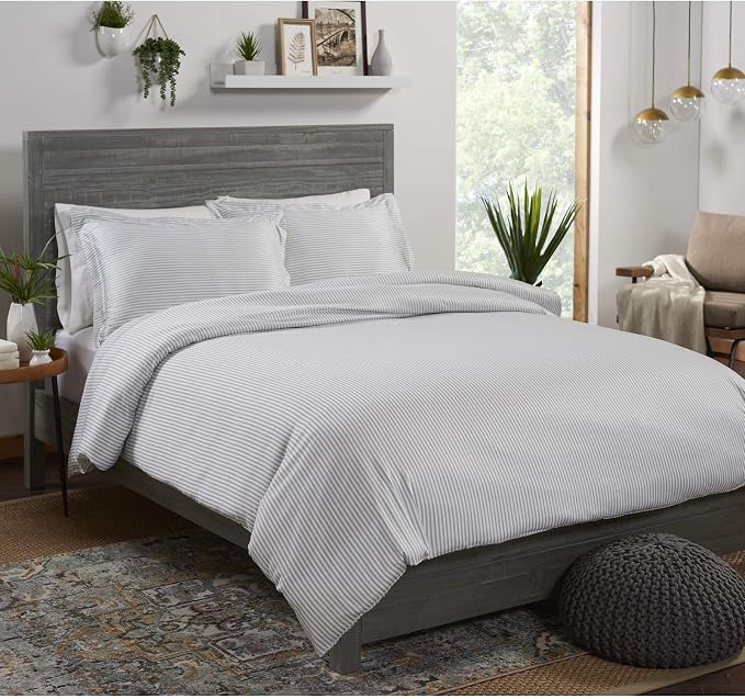 Queen Duvet Cover by Pure Bamboo, 3 Piece Set, Genuine 100% Organic Viscose Derived from Bamboo, Luxuriously Soft and Cooling, 2 Pillowcases (Queen, Stripes)