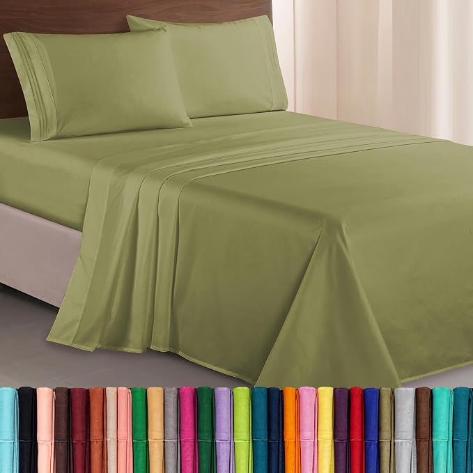 Elegant Comfort Luxurious 1500 Premium Hotel Quality Microfiber Three Line Embroidered Softest 4-Piece Bed Sheet Set, Wrinkle and Fade Resistant, Twin/Twin XL, Sage-Green